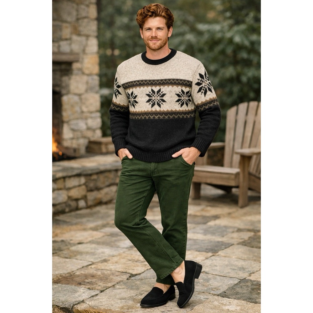 GreatLand Sweater Sz Large Roll Neck Knit‎ Pullover Grandpa Snowflake Winter Ski
